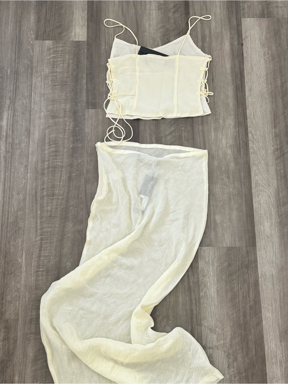 Lioness Butter Yellow Two-Piece Mesh Crop Top and Maxi Skirt Set - Picture 7 of 8